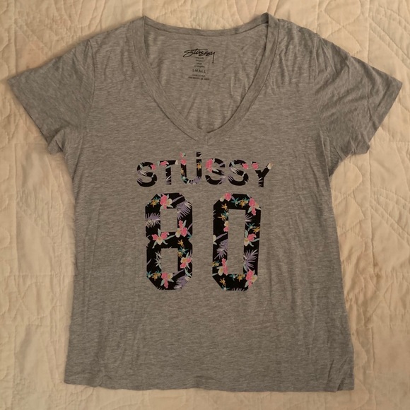 EUC STUSSY gray heather and floral tee. Small - Picture 3 of 3